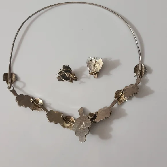 925 Vintage Grapes Taxco Mexico Necklace Earrings Sterling Silver Choker Estate - Picture 13 of 16